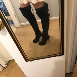 Black suede stiletto boots